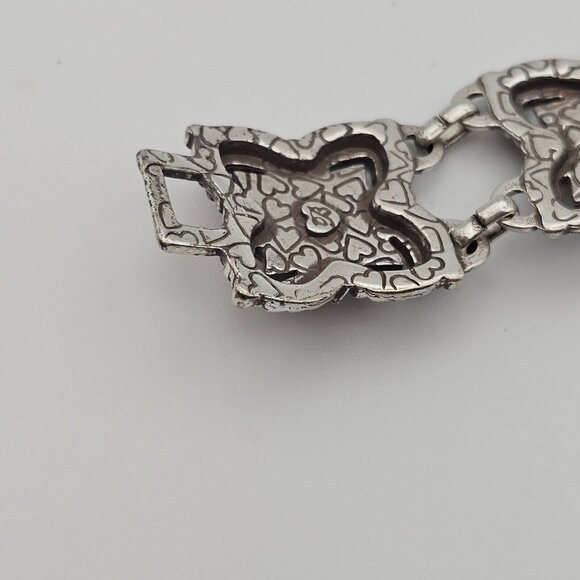 Brighton 7" Chunky Bracelet Medallion Panel Silver Tone Signed Vtg Raised Square - Picture 10 of 16